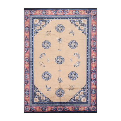 6'7"x9'8" Hand Knotted Wool Chinese Art Deco Traditional Oriental Area Rug Beige