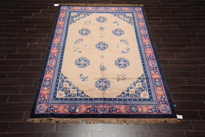 6'7"x9'8" Hand Knotted Wool Chinese Art Deco Traditional Oriental Area Rug Beige