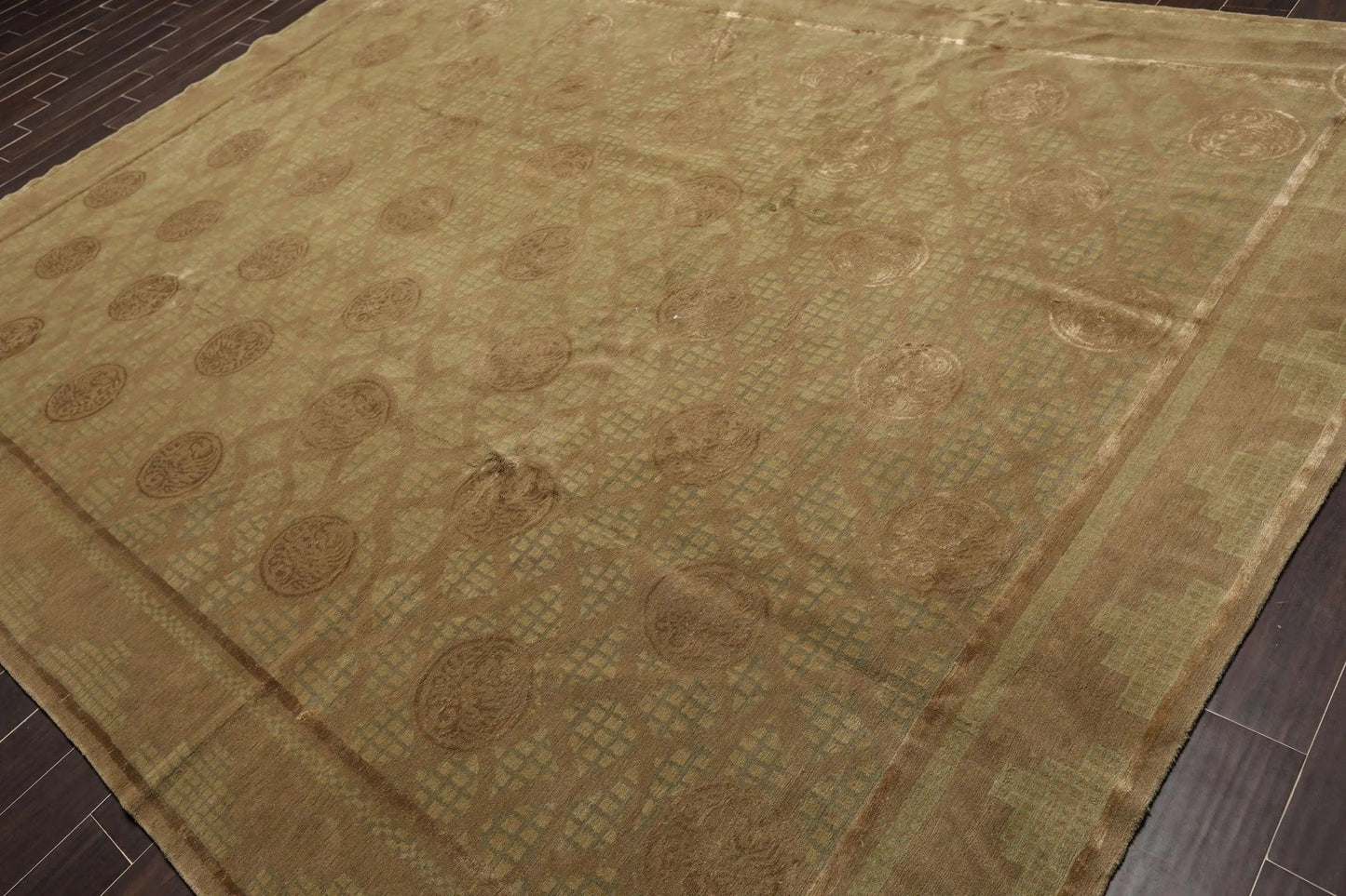 9' x 12' Hand Knotted Designer Wool & Silk Tibetan Oriental Area Rug Moss