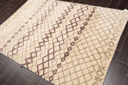 5' x 7'4" Handmade 100% Wool Modern Moroccan Oriental Area rug Ivory Gray Brown