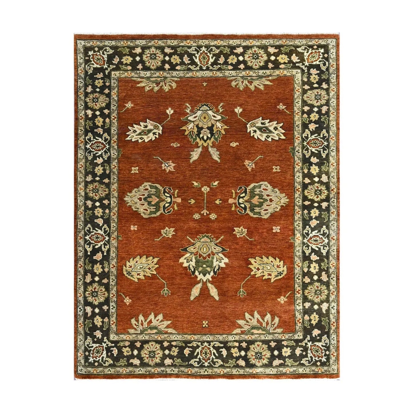 LoomBloom 6x9 Burnt Orange Wool Hand Knotted Turkish Oushak Arts & Crafts Oriental Area Rug
