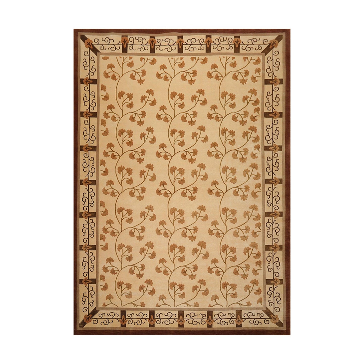 8' x 11'3" Hand Knotted Wool & Silk Euro Style 200 KPSI Tibetan Area Rug Beige