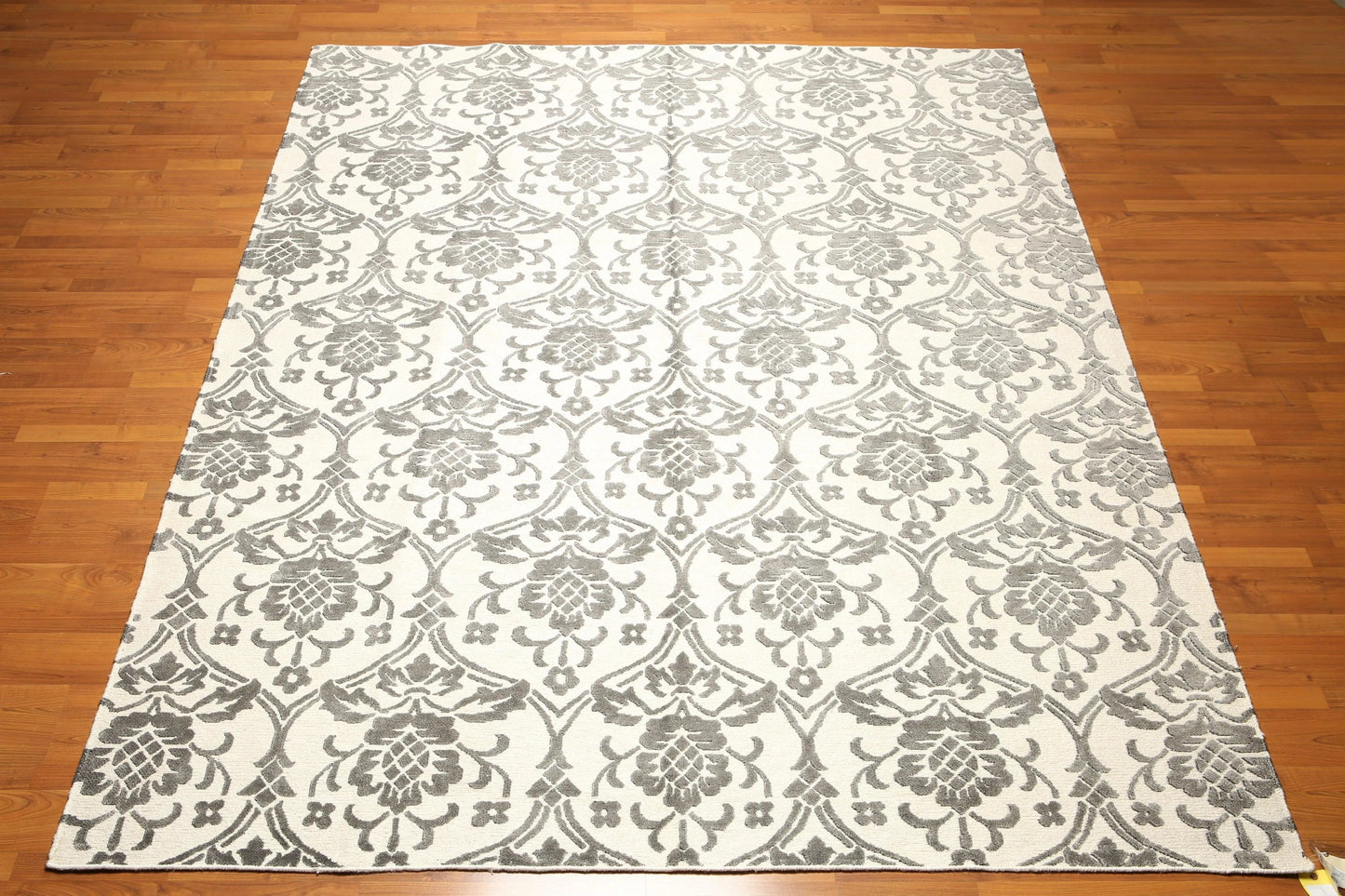 High End wool & silk Tibetan Hand Knotted Designer Area Rug Ivory 8' x 10'