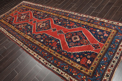 4'7" x 11'9" Hand Knotted Wool Traditional Runner Vegetable dyes Area Rug Red