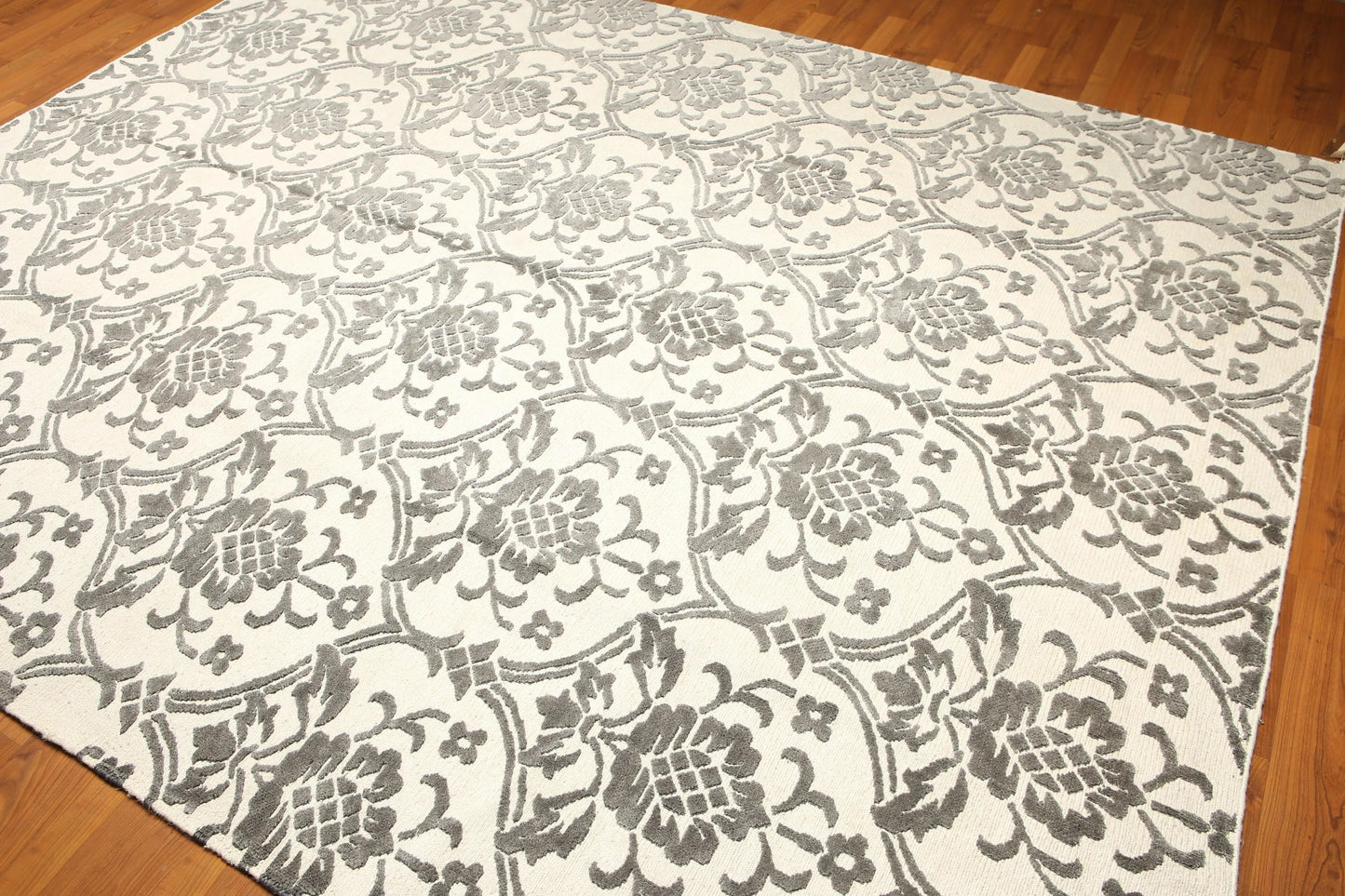 High End wool & silk Tibetan Hand Knotted Designer Area Rug Ivory 8' x 10'